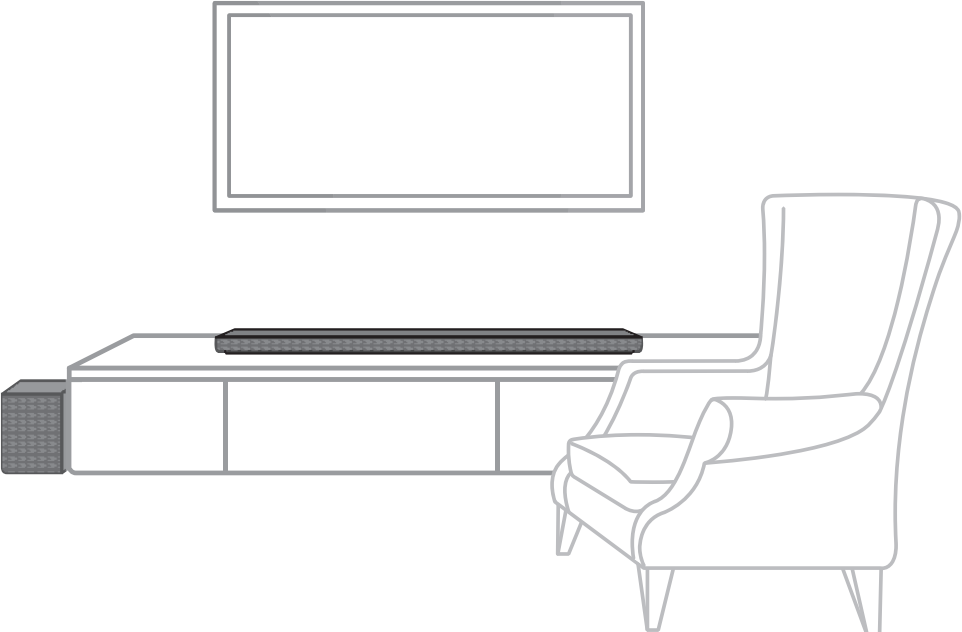 Diagram showing soundbar and subwoofer placement