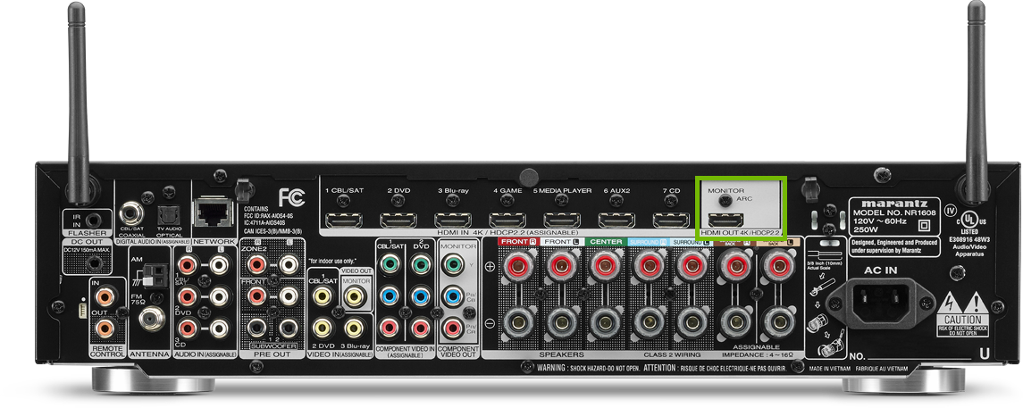 Back of receiver with HDMI out highlighted