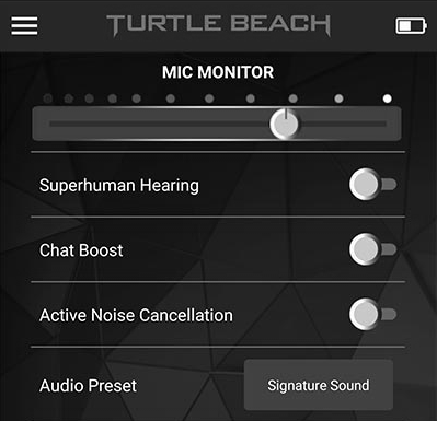 Mobile app showing app controls
