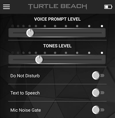 Mobile app showing headset controls