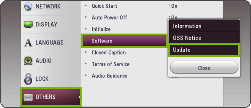 Path to Update Software highlighted in menu.