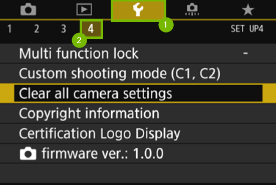 menu with wrench and sub menu 4 highlighted