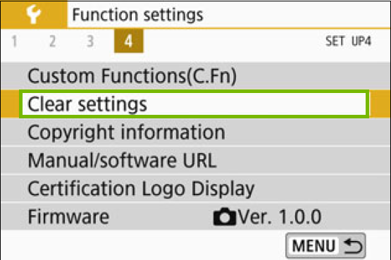 menu with clear settings