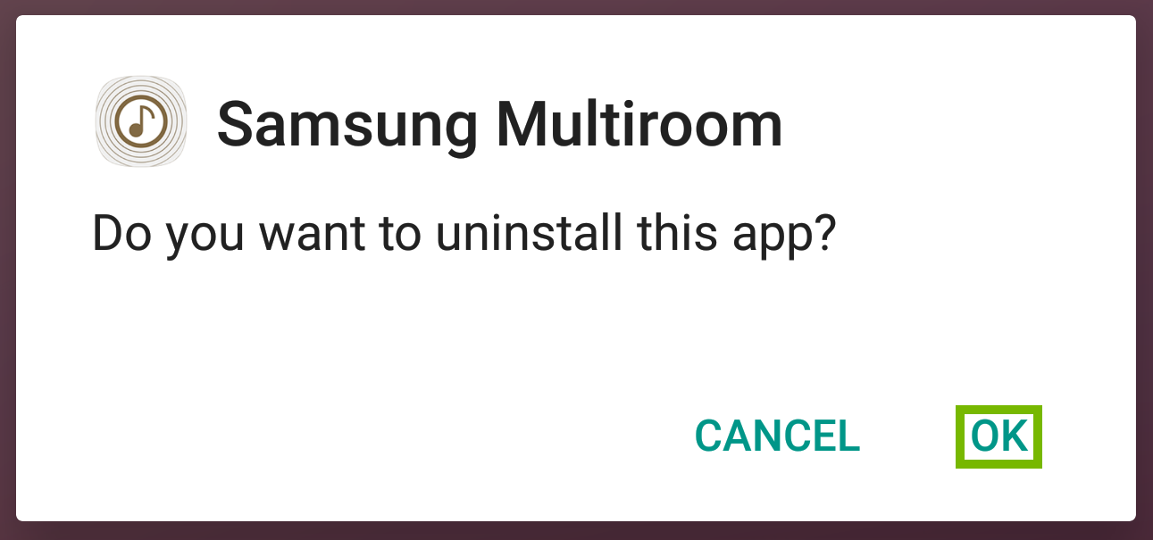 Confirm uninstallation prompt highlighting the OK button.
