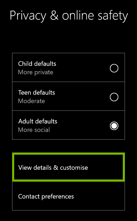 View details & customize option highlighted in Xbox One settings.