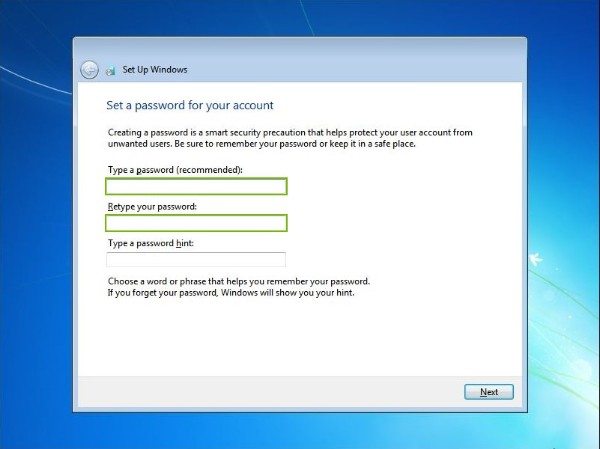 Password and confirm password fields highlighted