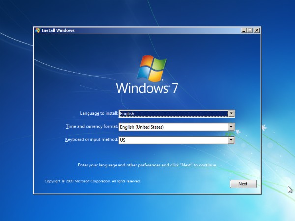 Windows 7 Install Screen