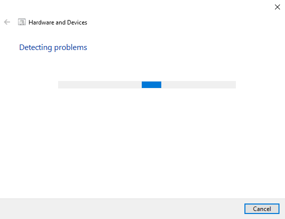 Windows troubleshooter detecting problems.