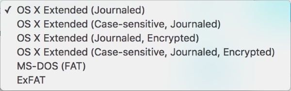 macOS drive format types.