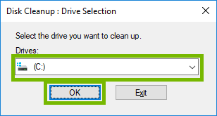 Drive Selection with OK highlighted. Screenshot
