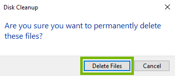 Confirmation dialog with delete files highlighted. Screenshot