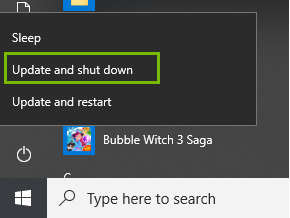 Update and shit down menu. Screenshot