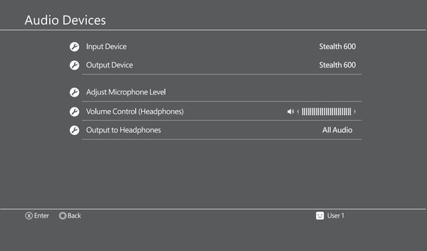 Audio Devices settings on PS4.