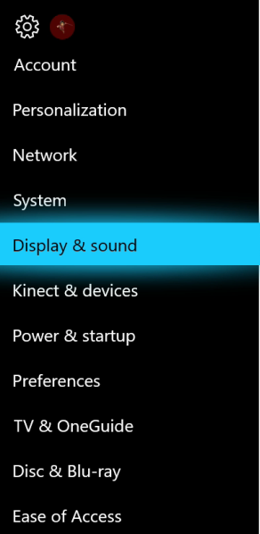 Settings menu with Display & sound highlighted