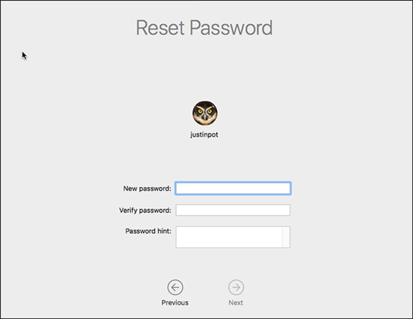 macOS reset passwords field