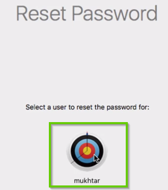 macOS selecting a user for password reset