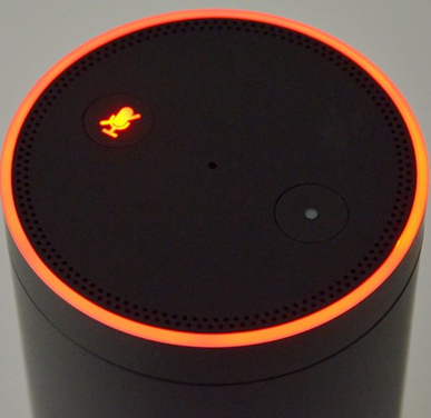 Amazon Echo that is muted and red