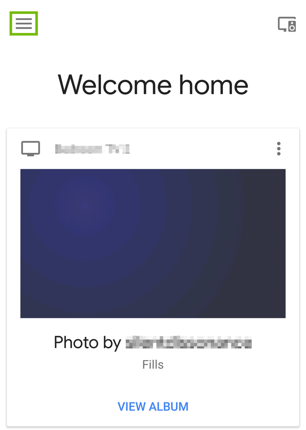 Google Home with menu highlighted.