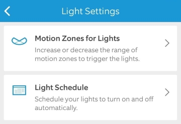 Light settings in mobile app