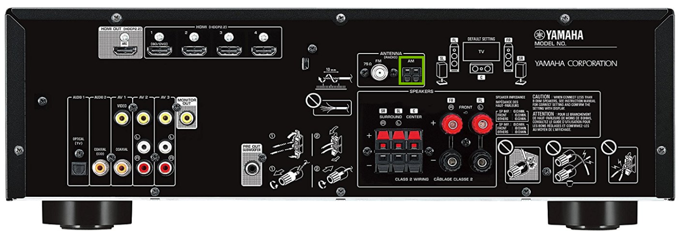 AM jacks highlighted on back of receiver