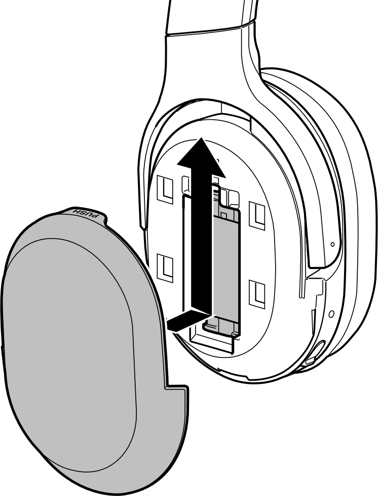 Reinstalling the battery cover to the earcup. Illustration.
