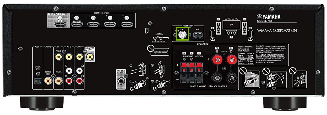 FM coaxial jack highlighted on back of receiver