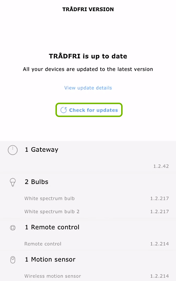 Check for updates option highlighted in app.