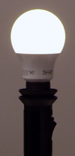 Ikea light bulb installed and powered on.