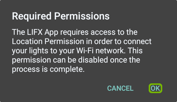 Extra permissions notice with OK highlighted.