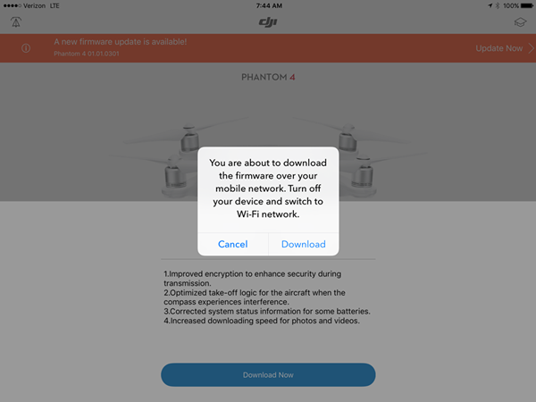DJI app showing update