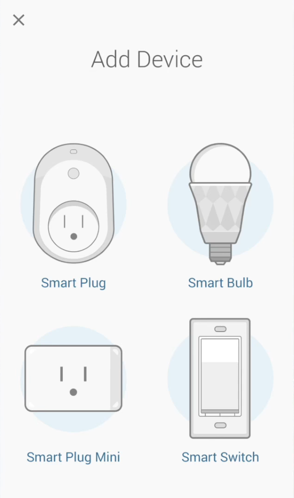Device selection list in Kasa app.