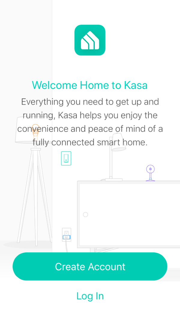 Kasa Smart app login screen.