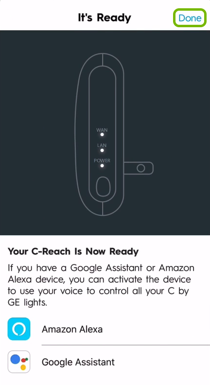 Done option highlighted in C by GE app.