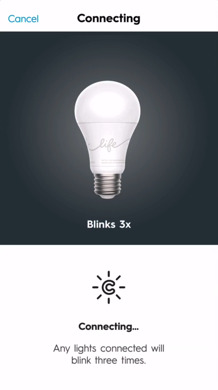 Light bulb connection screen in C by GE app.