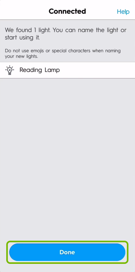 Done button highlighted in C by GE app.
