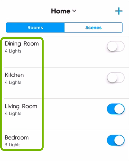 Light group names highlighted in C by GE app.