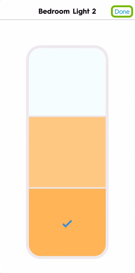 Done option highlighted on color temperature selection screen in C by GE app.