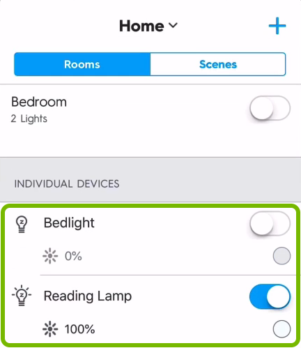 Light bulbs controls highlighted on main screen in C by GE app.