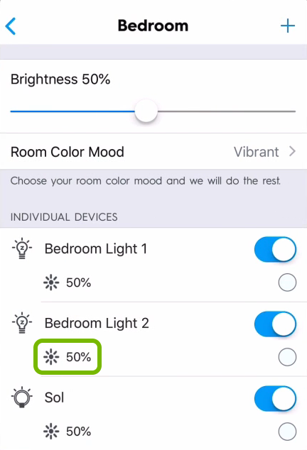 Brightness icon highlighted for individual light in C by GE app.