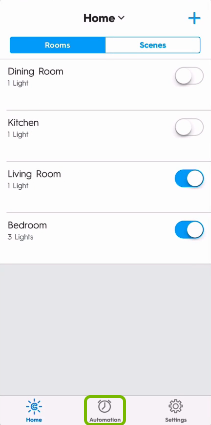 Automation tab highlighted in C by GE app.