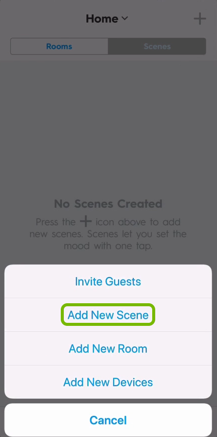 Add New Scene option highlighted in C by GE app.