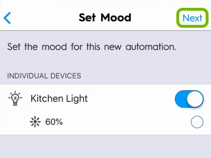 Next option highlighted in lights customization screen of C by GE app.