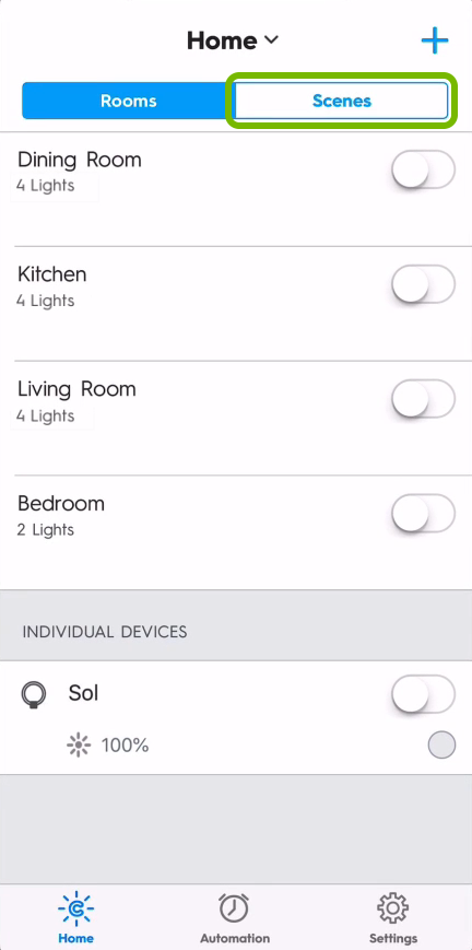 Scenes tab highlighted in C by GE app.