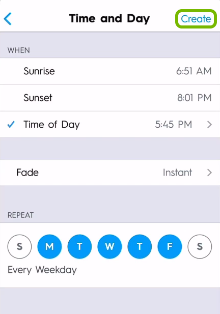 Create option highlighted in automation customization screen of C by GE app.