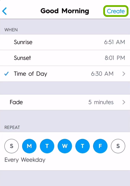 Create option highlighted in automation customization screen of C by GE app.