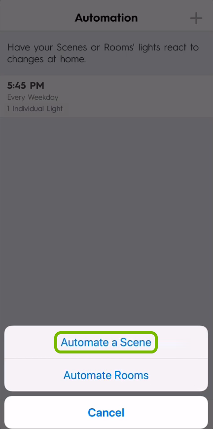 Automate a Scene option highlighted in C by GE app.