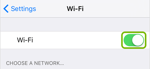 Wi-Fi toggle switch highlighted in iOS settings.