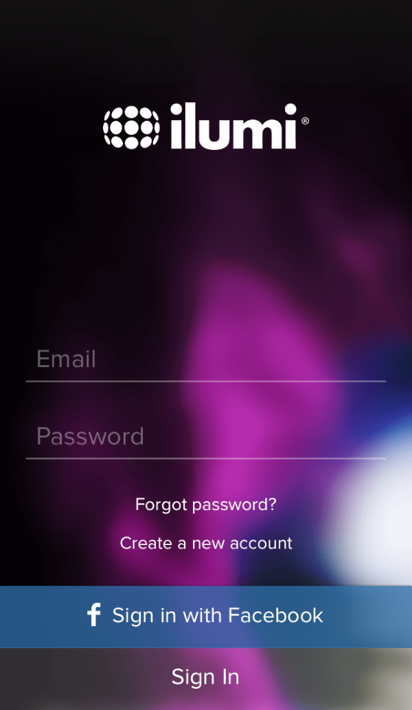 ilumi app login screen.