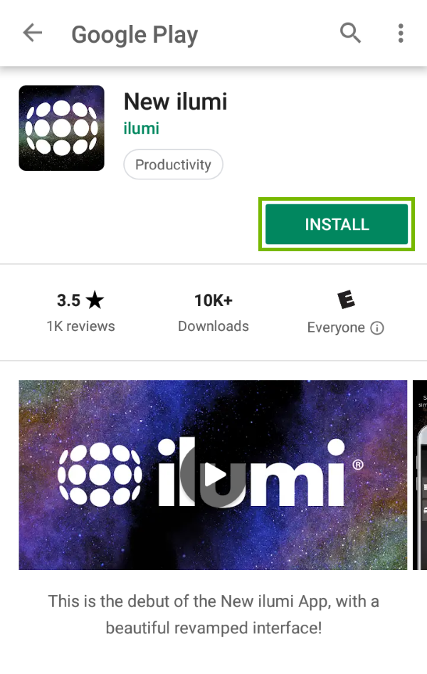 Install button highlighted in Play Store for found app.