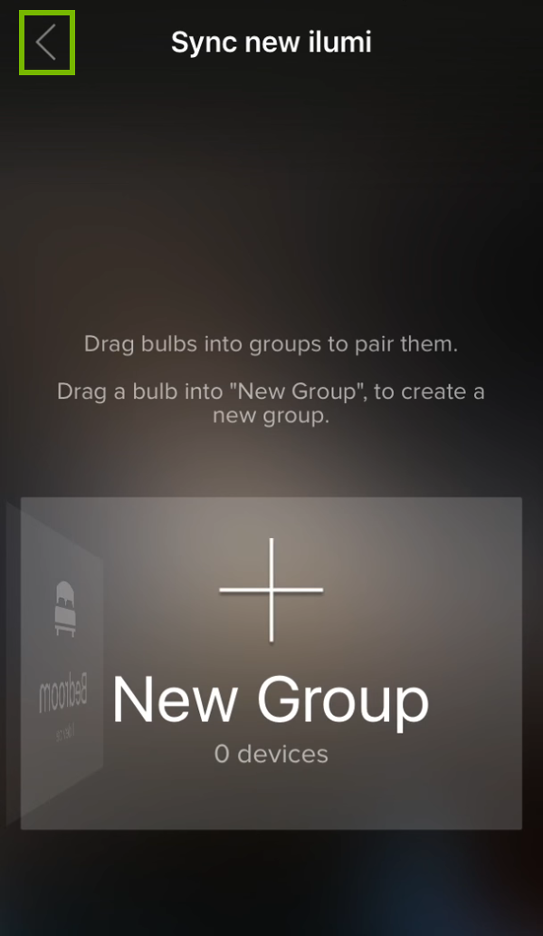 Back button highlighted in ilumi app.
